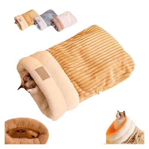 CHUANYGU Katzen-Winterschlafsack, weiches Plüsch, warmes Katzenbett für Indoor-Katzen, 360°-Wickelung, gemütlicher Haustier-Kuschelsack für kleine Hunde und Katzen (A,M) von CHUANYGU