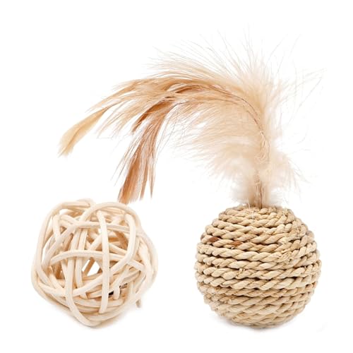CHUANYGU Katzenspielzeug aus natürlichem Rattan, mit integrierten Glocken, handgewebter Stroh, interaktive Spielbälle für Indoor-Katzen, 2 Stück CHUANYGU Katzenspielzeug aus natürlichem Rattan, mit integrierten Glocken, handgewebter Stroh, interaktive Spielbälle für Indoor-Katzen, 2 Stück von CHUANYGU