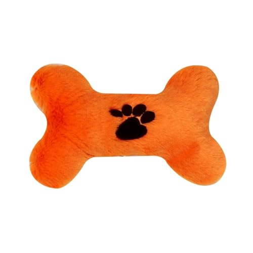 CHUANYGU Plüsch-Kauspielzeug für Hunde mit Elektrostickerei, weiches Knochen-Design in 4 Farben (Gelb, Grün, Orange, Rosa) für Welpenspiel und Training (Orange) von CHUANYGU