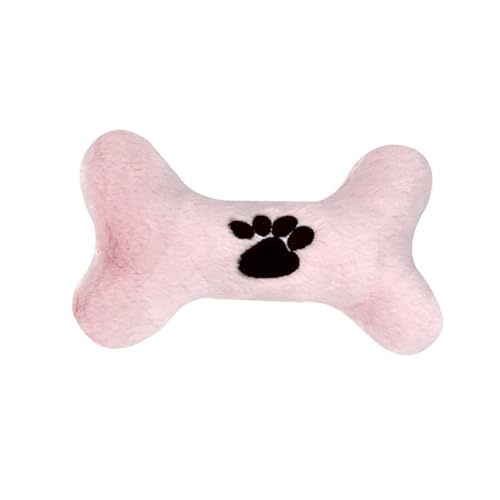 CHUANYGU Plüsch-Kauspielzeug für Hunde mit Elektrostickerei, weiches Knochen-Design in 4 Farben (Gelb, Grün, Orange, Rosa) für Welpenspiel und Training (Rosa) von CHUANYGU
