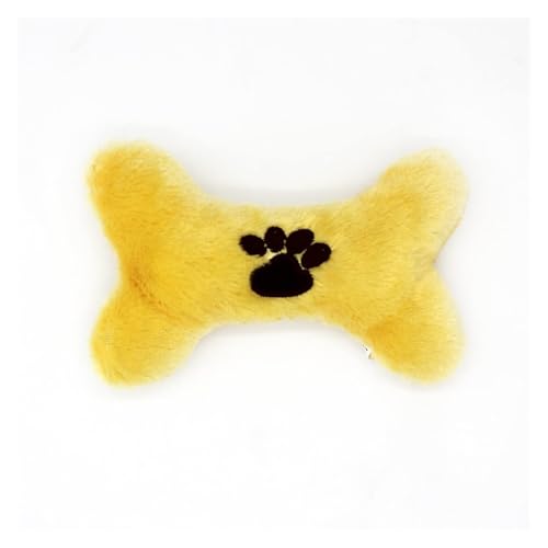 CHUANYGU Plüsch-Kauspielzeug für Hunde mit Elektrostickerei, weiches Knochen-Design in 4 Farben (gelb, grün, orange, rosa) für Welpenspiel und Training (gelb) von CHUANYGU
