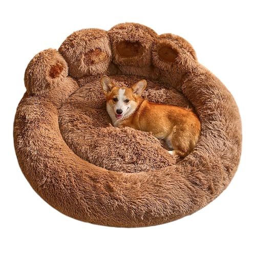 CHUANYGU Rundes Haustierbett in Pfotenform für Hunde und Katzen, weicher Plüsch mit rutschfester Unterseite, maschinenwaschbar (110 cm) von CHUANYGU