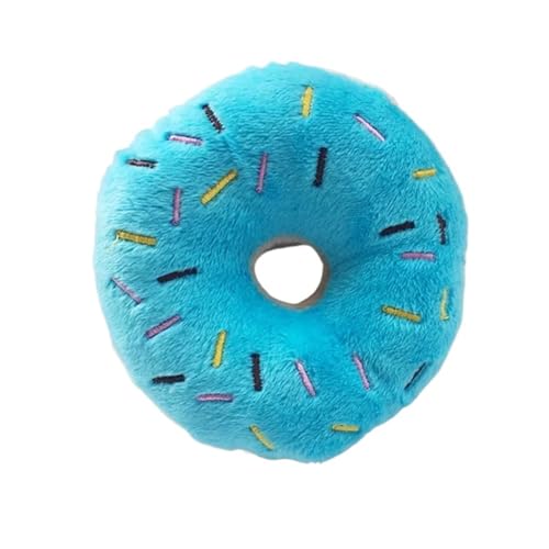 CHUANYGU Weiches Hundespielzeug Donut-Plüsch-Kauspielzeug mit Quietscher für kleine, mittelgroße Hunde, interaktives Welpenspielspielzeug in Blau, Braun, Rosa (Blau) von CHUANYGU
