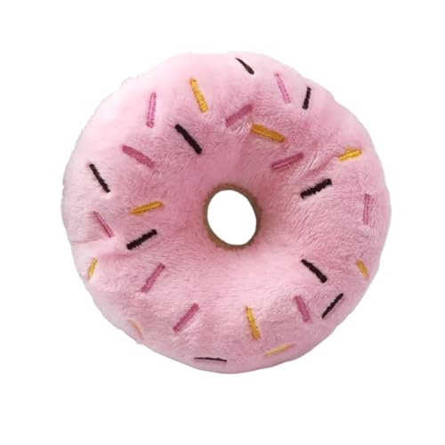 CHUANYGU Weiches Hundespielzeug Donut-Plüsch-Kauspielzeug mit Quietscher für kleine mittelgroße Hunde, interaktives Welpenspielspielzeug in Blau, Braun, Rosa (Rosa) von CHUANYGU