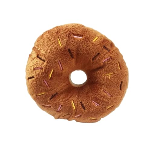 CHUANYGU Weiches Hundespielzeug Donut-Plüsch-Kauspielzeug mit Quietscher für kleine und mittelgroße Hunde, interaktives Welpenspielspielzeug in Blau, Braun, Rosa (Braun) von CHUANYGU