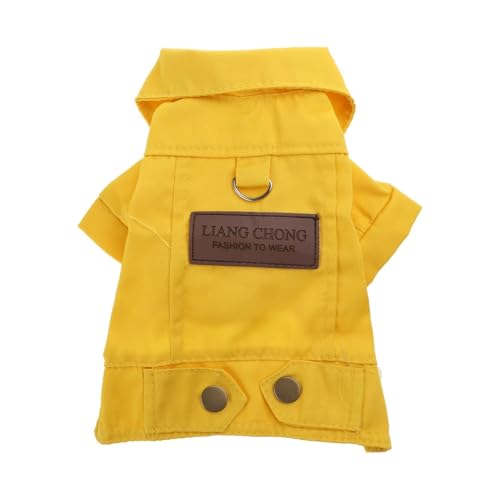 Denim-Hundejacke für kleine Hunde, maschinenwaschbar, Haustiermantel mit verstellbarer Schnalle, warme Jeans-Kleidung für Welpen (Gelb, XS) von CHUANYGU