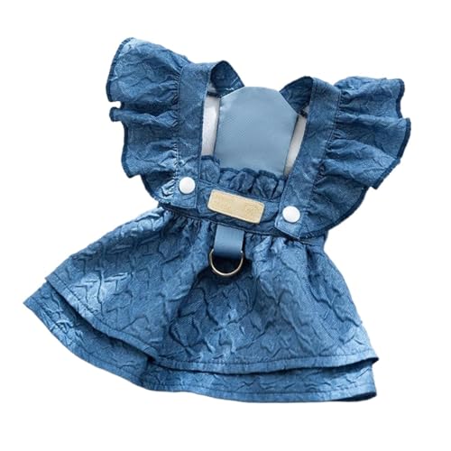 Denim-Hundekleid für kleine Hunde, mit Leinen-Ring und Flatterärmeln, Sommer-Welpenmädchen, Kleidung für Chihuahuas und Katzen (Blau, XS) von CHUANYGU