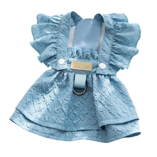 Denim-Hundekleid für kleine Hunde mit Leinen-Ring und Flatterärmeln, Sommer-Welpen-Mädchen, für Chihuahuas und Katzen (Hellblau, M) von CHUANYGU