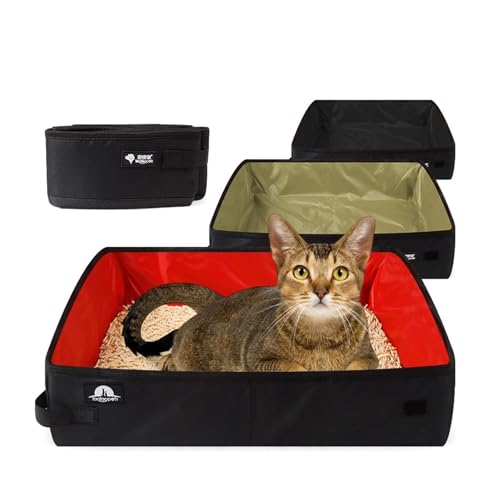 Faltbare Katzentoilette für Reisen, leicht, faltbar, mit wasserdichtem Futter, 40 x 30 x 11 cm, Grün (Rot, 40 x 30 x 11 cm) von CHUANYGU