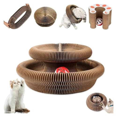 Faltbares Akkordeon-Katzen-Kratzspielzeug – erweiterbares Kratzbrett aus Karton mit Schienenball für Indoor-Katzen (1 Stück) von CHUANYGU