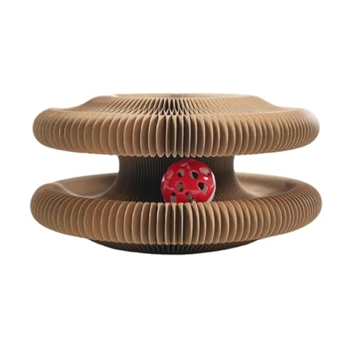 Faltbares Kratzspielzeug aus Karton – 2-in-1 Kratzballbahn und Lounge für Kätzchen (13 x 10 x 6 cm gefaltet) (Grau) von CHUANYGU