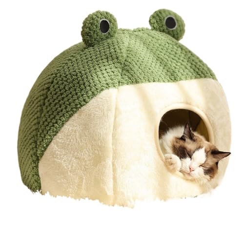 Froschförmiges Katzenbett, geschlossenes Haustierzelt, weiches Plüsch-Winterhaus für kleine Katzen und Welpen, warmes, gemütliches Schlafbett mit rutschfester Unterseite (C) von CHUANYGU