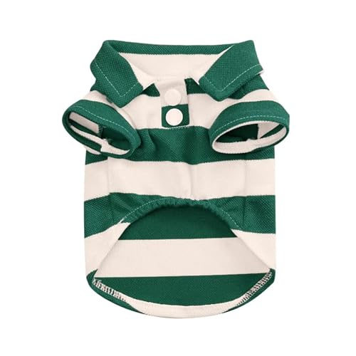 Gestreiftes Hunde-Shirt, atmungsaktiv, Sommer-Poloshirt, Haustierkleidung für kleine und mittelgroße Hunde, Katzen, Welpen, Chihuahua, Yorkie, Pudel, Teetasse, Shih Tzu, bequeme Bekleidung (Grün, M) von CHUANYGU