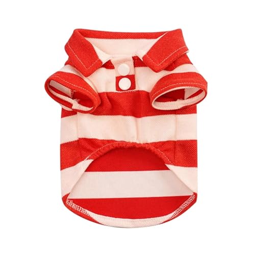Gestreiftes Hunde-Shirt, atmungsaktiv, Sommer-Poloshirt, Haustierkleidung für kleine und mittelgroße Hunde, Katzen, Welpen, Chihuahua, Yorkie, Pudel, Teetasse, Shih Tzu, bequeme Bekleidung (Rot, S) von CHUANYGU