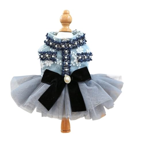 Glitzerndes Prinzessinnenkleid für kleine Hunde, glitzerndes Party-Outfit, Urlaub, formelle Kleidung (Graublau, Größe M) von CHUANYGU