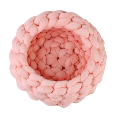 Grobstrick-Haustierbett, handgefertigt, Baumwolle, rund, geeignet für Katzen und kleine Hunde, warmes, gemütliches Nest in Grau/Khaki/Beige/Rosa (S/M/L) (Flesh Pink, 40 cm) von CHUANYGU