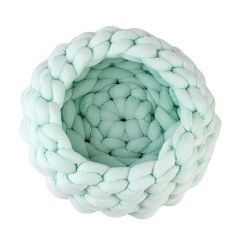 Grobstrick-Haustierbett, handgefertigt, Baumwolle, rund, geeignet für Katzen und kleine Hunde, warmes, gemütliches Nest in Grau/Khaki/Beige/Rosa (S/M/L) (Hellblau, 40 cm) von CHUANYGU
