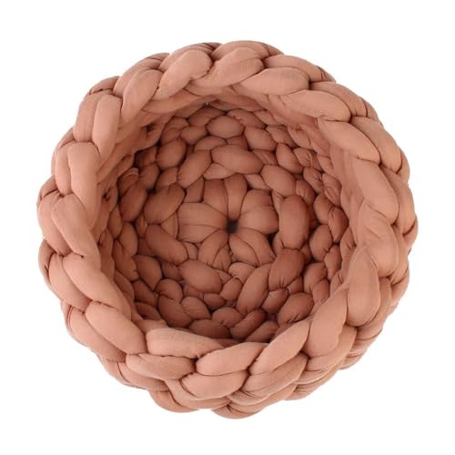 Grobstrick-Haustierbett, handgefertigt, Baumwolle, rund, geeignet für Katzen und kleine Hunde, warmes, gemütliches Nest in Grau/Khaki/Beige/Rosa (S/M/L) (Khaki, 30 cm) von CHUANYGU