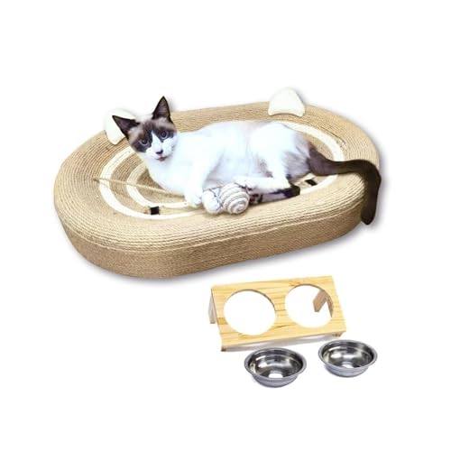 Happy Luna Kratzlounge mit Doppelnapf – 4-in-1-Kratzbett für Indoor-Katzen, erhöhter Katzenfutterschale, Sisalfaser-Kratzer und Ruhebett Happy Luna Kratzlounge mit Doppelnapf – 4-in-1-Kratzbett für Indoor-Katzen, erhöhter Katzenfutterschale, Sisalfaser-Kratzer und Ruhebett von CHUANYGU