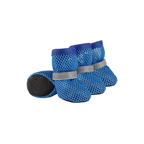 Hitzebeständige Hundeschuhe mit reflektierenden Streifen, rutschfester Pfotenschutz für kleine Hunde, Spaziergänge drinnen und draußen (Blau, M) von CHUANYGU