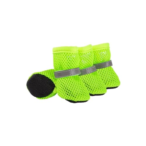 Hitzebeständige Hundeschuhe mit reflektierenden Streifen, rutschfester Pfotenschutz für kleine Hunde, Spaziergänge drinnen und draußen (Grün, L) von CHUANYGU