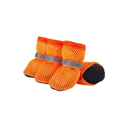 Hitzebeständige Hundeschuhe mit reflektierenden Streifen, rutschfester Pfotenschutz für kleine Hunde, Spaziergänge drinnen und draußen (Orange, M) von CHUANYGU