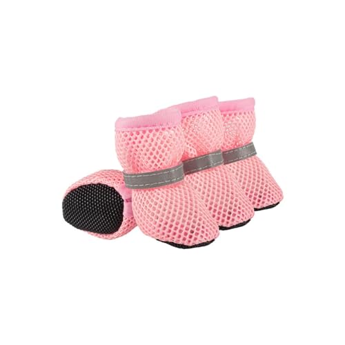 Hitzebeständige Hundeschuhe mit reflektierenden Streifen, rutschfester Pfotenschutz für kleine Hunde, Spaziergänge drinnen und draußen (Rosa, M) von CHUANYGU