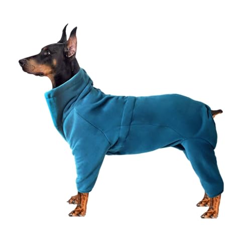 Hunde-Wintermantel aus Fleece, warme Ganzkörperjacke für kleine, mittelgroße und große Hunde, weicher Schlafanzug zum Spazierengehen, Wandern, Schlafen (Blau, Größe M) von CHUANYGU
