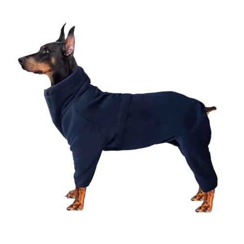 Hunde-Wintermantel aus Fleece, warme Ganzkörperjacke für kleine, mittelgroße und große Hunde, weicher Schlafanzug zum Spazierengehen, Wandern, Schlafen (Marineblau, Größe S) von CHUANYGU