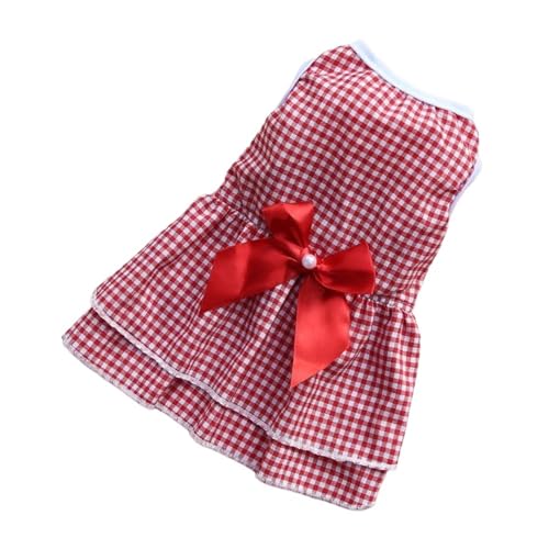 Kariertes Hundekleid mit Schleife, gestreifter Haustierrock für Katzen und mittelgroße Hunde, Frühlings- und Sommer-Hochzeitsoutfit (B,S) von CHUANYGU