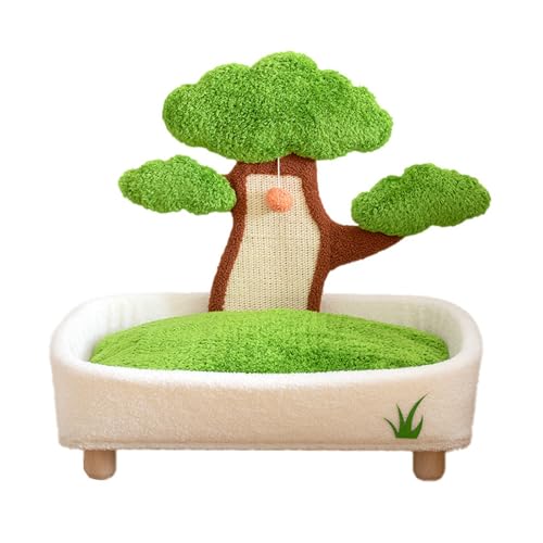 Katzenkratzbett mit flauschigem Ball zum Aufhängen und Kratzpad für Indoor-Katzen, 2-in-1-Katzenkratzbaum und Lounge mit abnehmbarem Kissen(M) von CHUANYGU