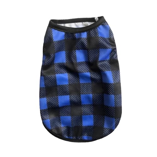 Kühlendes Hunde-T-Shirt und Katzenweste, Sommer, atmungsaktiv, kariert, Haustierkleidung für kleine, mittelgroße Hunde, Welpen, schnell trocknend, für Chihuahua, Französische Bulldogge (Blau, L) von CHUANYGU