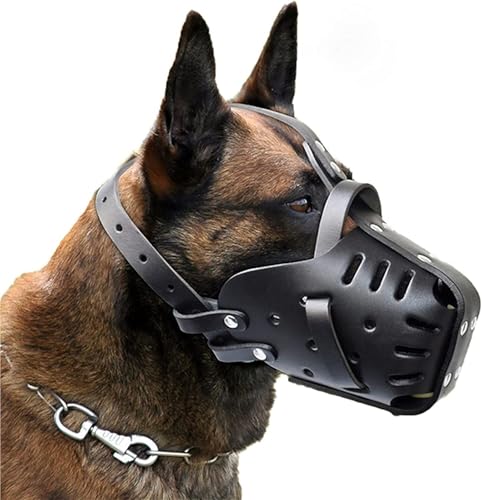 Maulkorb aus Leder für mittelgroße & große Hunde - Verstellbare Anti-Biss-Maske für Deutschen Schäferhund, Dobermann - Sichere Ausbildung & Serviceeinsatz (M) von CHUANYGU