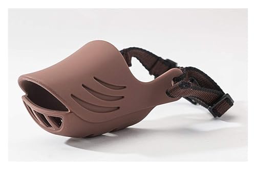Maulkorb für kleine und mittelgroße Hunde – weiches Silikon, Anti-Bell-Stopper, verstellbar, atmungsaktiv, Entenmundschutz mit Sicherheitsgurt (Braun, XL) von CHUANYGU