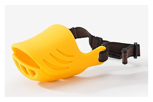 Maulkorb für kleine und mittelgroße Hunde – weiches Silikon, Anti-Bell-Stopper, verstellbar, atmungsaktiv, Entenmundschutz mit Sicherheitsgurt (Gelb, L) von CHUANYGU