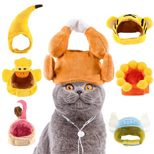 Niedlicher Hasenhut für Katzen und kleine Hunde, bezaubernder Tiger-Kostümhut für Haustiere, weicher Plüsch, Party-Kopfbedeckung für Kätzchen, Welpen (7 Stück) von CHUANYGU