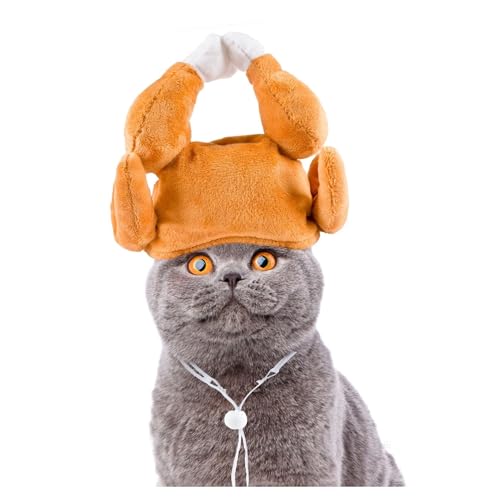 Niedlicher Hasenhut für Katzen und kleine Hunde, bezaubernder Tiger-Kostümhut für Haustiere, weicher Plüsch, Party-Kopfbedeckung für Kätzchen, Welpen (Hühnerbein) von CHUANYGU