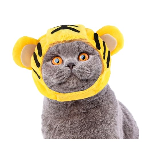 Niedlicher Hasenhut für Katzen und kleine Hunde, bezaubernder Tiger-Kostümhut für Haustiere, weicher Plüsch, Party-Kopfbedeckung für Kätzchen, Welpen (Tiger) von CHUANYGU