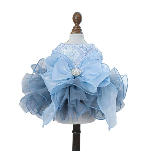 Oster-Hundekleid – glitzerndes Prinzessinnen-Tutu-Rock mit Spitzen-Camisole für Welpen, Haustier-Party-Kostüm (Blau, Größe S) von CHUANYGU