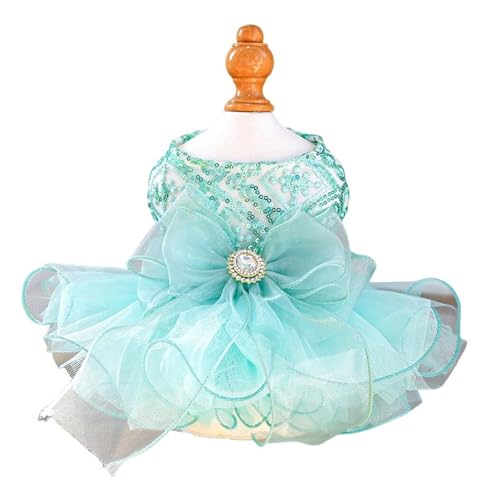 Oster-Hundekleid – glitzerndes Prinzessinnen-Tutu-Rock mit Spitzen-Camisole für Welpen, Haustier-Party-Kostüm (Grün, M) von CHUANYGU