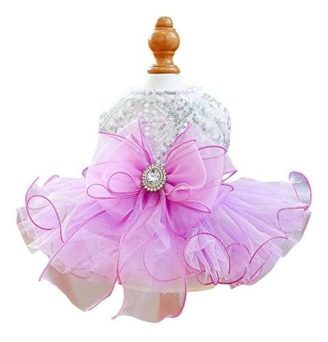 Oster-Hundekleid – glitzerndes Prinzessinnen-Tutu-Rock mit Spitzen-Camisole für Welpen, Haustier-Party-Kostüm (lila, S) von CHUANYGU