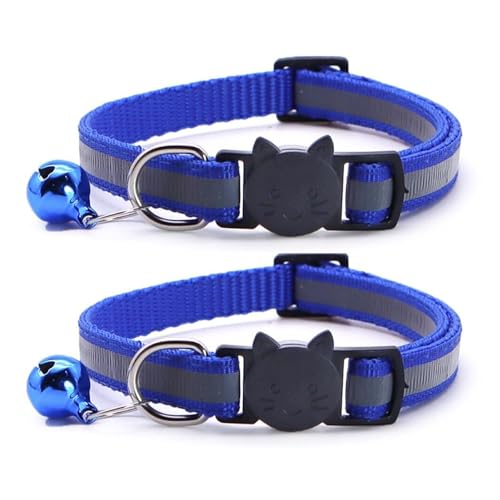 Reflektierendes Katzenhalsband mit Glöckchen, verstellbar, Nylon, Sicherheitshalsband für drinnen und draußen, Kätzchen (Dunkelblau) von CHUANYGU