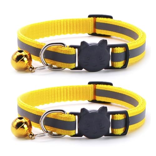 Reflektierendes Katzenhalsband mit Glöckchen, verstellbar, Nylon, Sicherheitshalsband für drinnen und draußen, Kätzchen (Gelb) von CHUANYGU