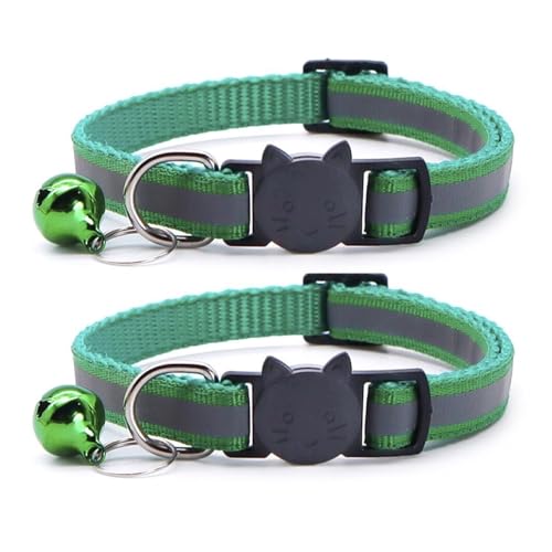 Reflektierendes Katzenhalsband mit Glöckchen, verstellbar, Nylon, Sicherheitshalsband für drinnen und draußen, Kätzchen (Grün A) von CHUANYGU