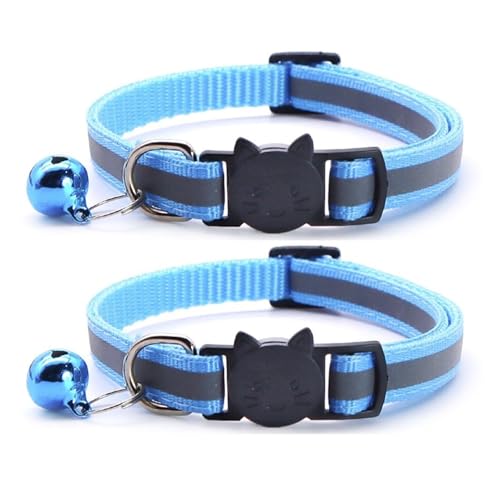 Reflektierendes Katzenhalsband mit Glöckchen, verstellbar, Nylon, Sicherheitshalsband für drinnen und draußen, Kätzchen (Hellblau) von CHUANYGU