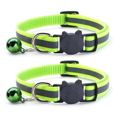 Reflektierendes Katzenhalsband mit Glöckchen, verstellbar, Nylon, Sicherheitshalsband für drinnen und draußen, Kätzchen (Hellgrün) von CHUANYGU
