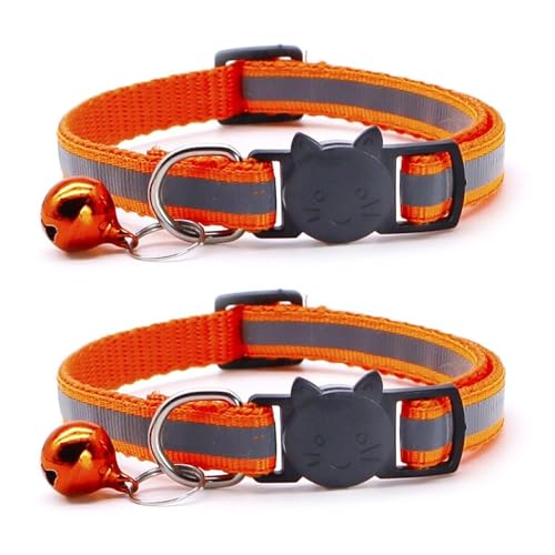 Reflektierendes Katzenhalsband mit Glöckchen, verstellbar, Nylon, Sicherheitshalsband für drinnen und draußen, Kätzchen (Orange) von CHUANYGU