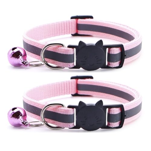 Reflektierendes Katzenhalsband mit Glöckchen, verstellbar, Nylon, Sicherheitshalsband für drinnen und draußen, Kätzchen (Rosa) von CHUANYGU