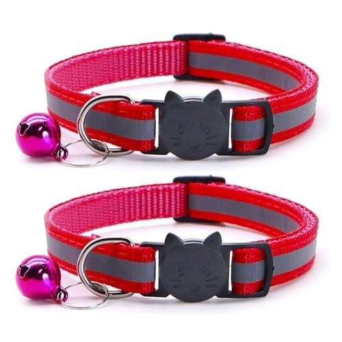 Reflektierendes Katzenhalsband mit Glöckchen, verstellbar, Nylon, Sicherheitshalsband für drinnen und draußen, Kätzchen (Rosarot) von CHUANYGU