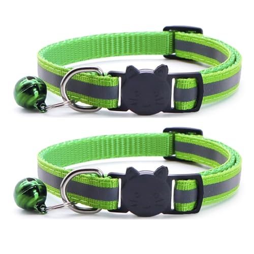 Reflektierendes Katzenhalsband mit Glöckchen, verstellbar, Nylon, Sicherheitshalsband für drinnen und draußen, Kätzchen (dunkelgrün) von CHUANYGU